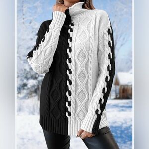 Black&White cotton woven sweater. Matching pattern on back. Size Lrg. Comfy!!